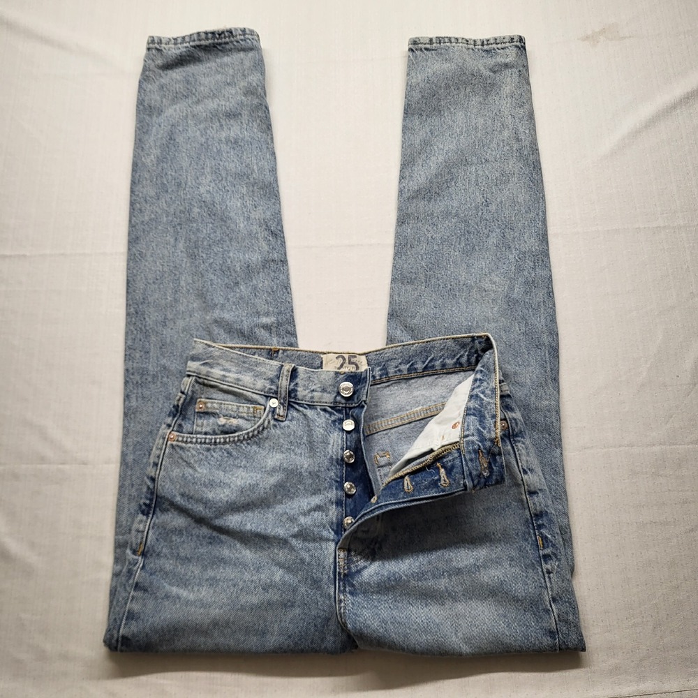 We The Free Jeans Womens 25 High Rise 26/32 Button Fly Straight Light Wash Y2K